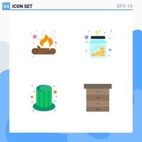 4 Universal Flat Icon Signs Symbols of bonfire hat cash money cap Editable Vector Design Elements