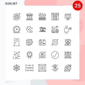 paquete de líneas vectoriales editables de 25 líneas simples de elementos de diseño vectorial editables web de alojamiento premium de valor vector