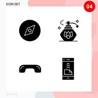 Vector Pack of 4 Icons in Solid Style Creative Glyph Pack isolated on White Background for Web and Mobile