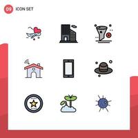 Set of 9 Commercial Filledline Flat Colors pack for smart phone house development signal wifi Editable Vector Design Elements