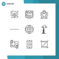 Group of 9 Outlines Signs and Symbols for lights globe business world minus Editable Vector Design Elements