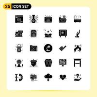 25 Universal Solid Glyphs Set for Web and Mobile Applications bath security technology folder bug Editable Vector Design Elements