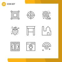 grupo universal de símbolos de iconos de 9 contornos modernos de elementos de diseño de vectores editables de alimentos de dieta de piña de reclutamiento de escritorio de mesa