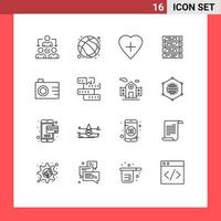 16 iconos creativos, signos y símbolos modernos de servidor digital, ejercicio, montaje en rack, computadora, elementos de diseño vectorial editables vector