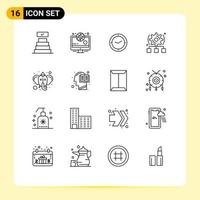 Stock Vector Icon Pack of 16 Line Signs and Symbols for hinduism ganesha timer beliefs cogwheel Editable Vector Design Elements