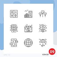 Modern Set of 9 Outlines and symbols such as clock mandarin love chinese calendar Editable Vector Design Elements