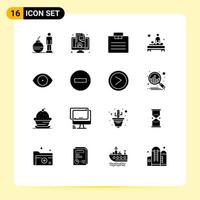 Universal Icon Symbols Group of 16 Modern Solid Glyphs of eye massage briefcase care back Editable Vector Design Elements