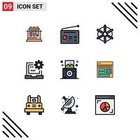 User Interface Pack of 9 Basic Filledline Flat Colors of camera development boat develop code Editable Vector Design Elements