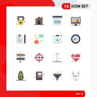 16 Flat Color concept for Websites Mobile and Apps clipboard monitor house display html Editable Pack of Creative Vector Design Elements