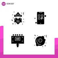 Glyph Icon set Pack of 4 Solid Icons isolated on White Background for responsive Website Design Print and Mobile Applications vector