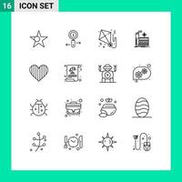 Set of 16 Vector Outlines on Grid for like heart flying smoke factory Editable Vector Design Elements