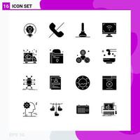 16 User Interface Solid Glyph Pack of modern Signs and Symbols of delivery smart phone screen electronics Editable Vector Design Elements