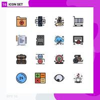 16 Thematic Vector Flat Color Filled Lines and Editable Symbols of shopping finance zodiac cart management Editable Creative Vector Design Elements