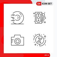 Creative Set of 4 Universal Outline Icons isolated on White Background vector