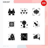 Vector Pack of 9 Icons in Solid Style Creative Glyph Pack isolated on White Background for Web and Mobile