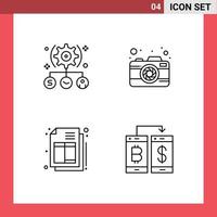 Pack of 4 Modern Filledline Flat Colors Signs and Symbols for Web Print Media such as task bill setting photography invoice Editable Vector Design Elements