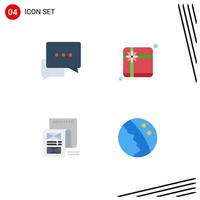 Modern Set of 4 Flat Icons Pictograph of chat email bubble present attachment Editable Vector Design Elements