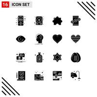 Set of 16 Modern UI Icons Symbols Signs for vision face extension eye technology Editable Vector Design Elements