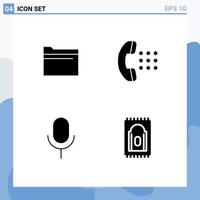 Modern Set of Solid Glyphs and symbols such as folder microphone storage dial ui Editable Vector Design Elements