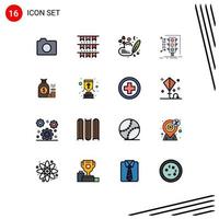 Group of 16 Flat Color Filled Lines Signs and Symbols for money smart heart monitoring city Editable Creative Vector Design Elements