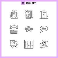 9 Icons in Line Style Outline Symbols on White Background Creative Vector Signs for Web mobile and Print