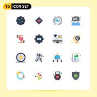 Pictogram Set of 16 Simple Flat Colors of influencer blogging support blogger shaping Editable Pack of Creative Vector Design Elements