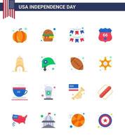 Flat Pack of 16 USA Independence Day Symbols of building security buntings usa american Editable USA Day Vector Design Elements