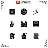 Pack of 9 creative Solid Glyphs of cross cathedral love big lab Editable Vector Design Elements