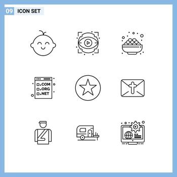 grupo de 9 esboza signos y símbolos para programación multimedia código de desarrollo de comestibles elementos de diseño vectorial editables vector