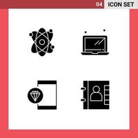 Editable Vector Line Pack of 4 Simple Solid Glyphs of atom development computer app book Editable Vector Design Elements