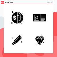 Collection of 4 Vector Icons in solid style Modern Glyph Symbols for Web and Mobile Solid Icon Sign Isolated on White Background 4 Icons