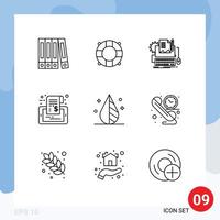 Pictogram Set of 9 Simple Outlines of invert color paper tag phone Editable Vector Design Elements