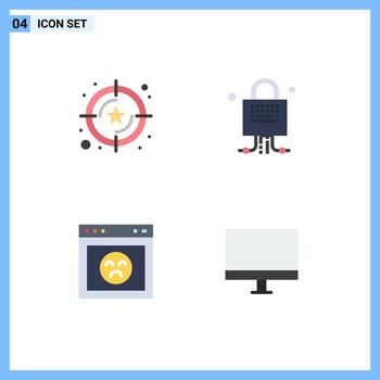 conjunto de 4 paquetes de iconos planos comerciales para clasificar elementos de diseño vectorial editables del sitio web del servidor de valor de error vector