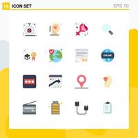 Editable Vector Line Pack of 16 Simple Flat Colors of diploma search gender magnifying glass Editable Pack of Creative Vector Design Elements
