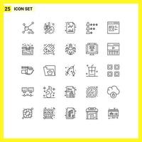 User Interface Pack of 25 Basic Lines of network job stomach business grow Editable Vector Design Elements