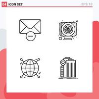 Set of 4 Modern UI Icons Symbols Signs for delete network computer connected banking Editable Vector Design Elements