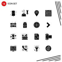 Modern Set of 16 Solid Glyphs and symbols such as web page web repair pin map Editable Vector Design Elements