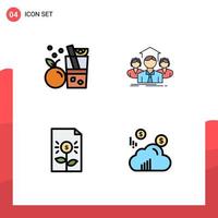 User Interface Pack of 4 Basic Filledline Flat Colors of beverage bank orange teamwork document Editable Vector Design Elements