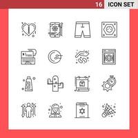 Paquete de 16 símbolos de contorno de estilo de línea de paquete de iconos sobre fondo blanco signos simples para diseño general vector