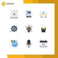 Group of 9 Flat Colors Signs and Symbols for lamp light ecology lantern gear Editable Vector Design Elements