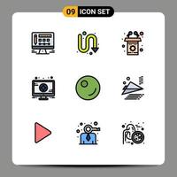 conjunto de 9 iconos de interfaz de usuario modernos signos de símbolos para el monitor de guisantes de presentación vegetal de avión de papel elementos de diseño vectorial editables vector