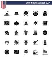 USA Independence Day Solid Glyph Set of 25 USA Pictograms of mail greeting dream catcher envelope hat Editable USA Day Vector Design Elements