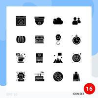 Set of 16 Vector Solid Glyphs on Grid for robbit egg cloud team group Editable Vector Design Elements