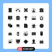 Group of 25 Modern Solid Glyphs Set for service bag snowflake tower signal Editable Vector Design Elements