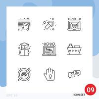 Universal Icon Symbols Group of 9 Modern Outlines of computer laptop shopping install education Editable Vector Design Elements