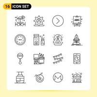 16 iconos creativos para el diseño moderno de sitios web y aplicaciones móviles receptivas 16 símbolos de contorno signos sobre fondo blanco paquete de 16 iconos vector