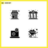 Pack of 4 Modern Solid Glyphs Signs and Symbols for Web Print Media such as building laptop market building setting Editable Vector Design Elements