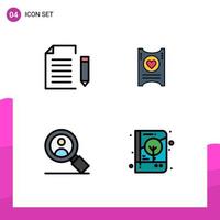 Set of 4 Vector Filledline Flat Colors on Grid for data search file love user Editable Vector Design Elements