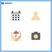 4 Creative Icons Modern Signs and Symbols of calendar camera account hands photo Editable Vector Design Elements