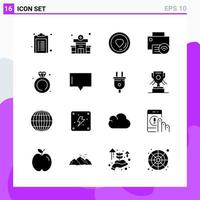 Set of 16 icons in solid style Creative Glyph Symbols for Website Design and Mobile Apps Simple Solid Icon Sign Isolated on White Background 16 Icons vector